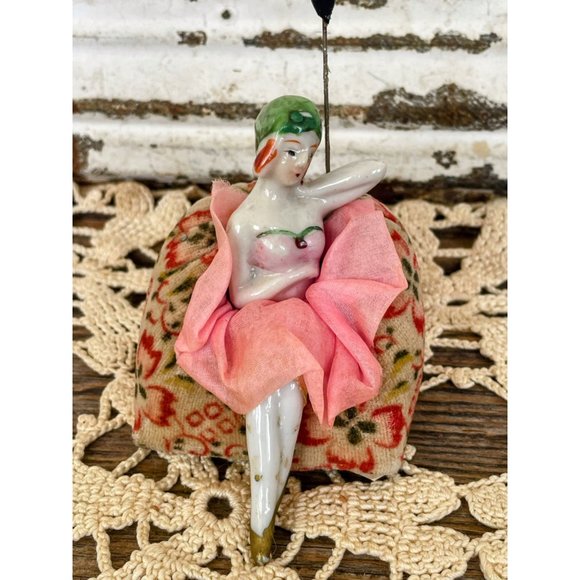 Antique Bathing Beauty Type pincushion Half Doll On Chair Legs out Japan - Picture 6 of 11